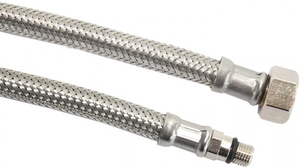 Flexible aansluitslang - inox gevlochten - filetage femelle x filetage mâle - 3/8” x M10(court) - DN8 - longueur 50cm