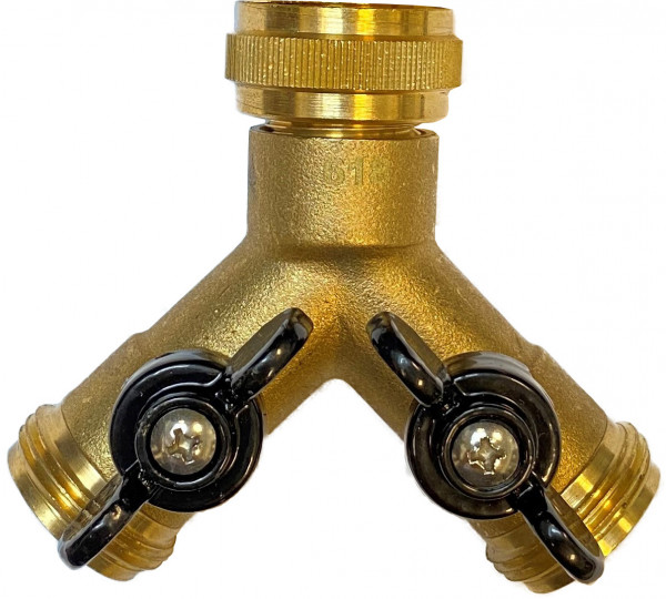 Kraan Splitter - Kraanverdeler met afsluiters - 3/4” - 1x binnendraad - 2x buitendraad - messing