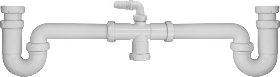 Siphon universel pour évier double avec raccordement pour lave-linge - Télescopique - Plastique - 40 mm (1-1/2")