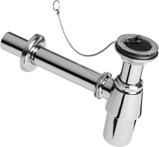 Siphon à bouchon - tuyau mural - rosace - bouchon en caoutchouc - chromé - 1-1/4” x 32 mm