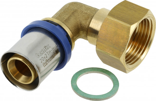 Bonfix Perskoppeling - 1x Alu-pers 1x Filetage femelle - 2-delige raccord coudé avec losse fiberring - 3/4” x 20mm