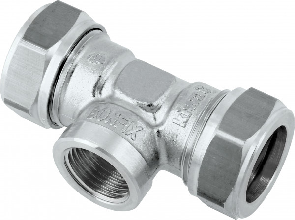 Bonfix knelkoppeling - T-stuk knel x binnendraad x knel - 22mm x 1/2” x 22mm - Vertint Messing