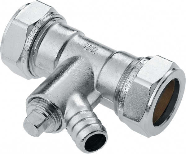 Bonfix knelkoppeling - Rechte koppeling met aftapgelegenheid - Vertint Messing