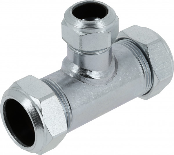 Raccord à compression en acier galvanisé Bonfix - Raccord en T - Conique 109 - 3 x compression - 22 mm x 15 mm x 15 mm
