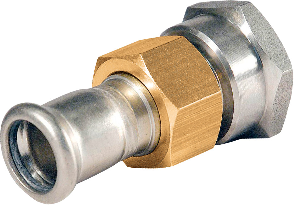 Bonfix Pressfitting RVS 316L 3-delige koppeling - vlakdichtend 1-1/2" x 42 - binnendraad (Rp) x press - (m-profiel) - 202945 afbeelding