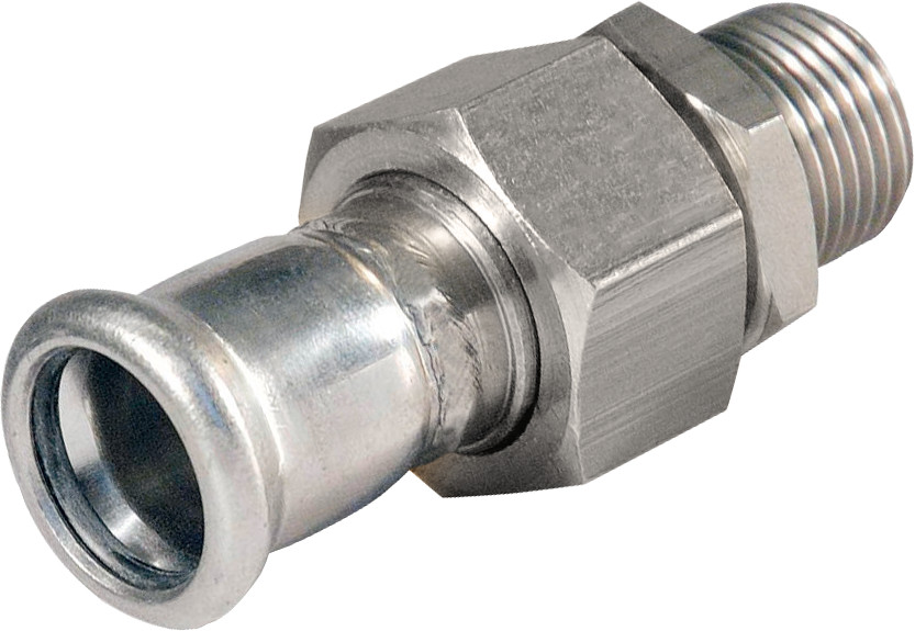 Bonfix Pressfitting RVS 316L 3-delige koppeling - vlakdichtend 1-1/2" x 42 - buitendraad (R) x press - (m-profiel) - Zilver afbeelding