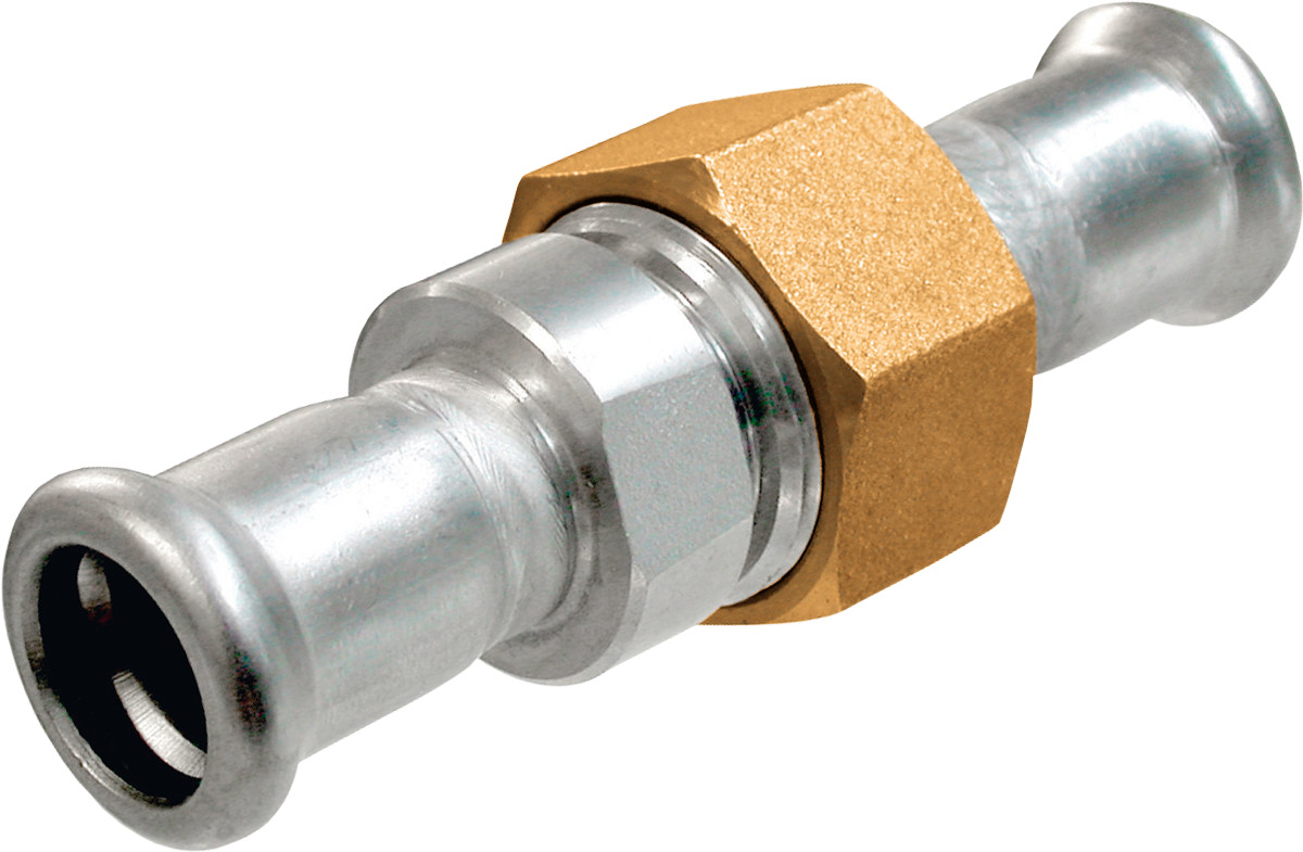 Bonfix Pressfitting RVS 316L 3-delige koppeling - vlakdichtend 1-1/4" x 28 - 2 x press - (m-profiel) afbeelding