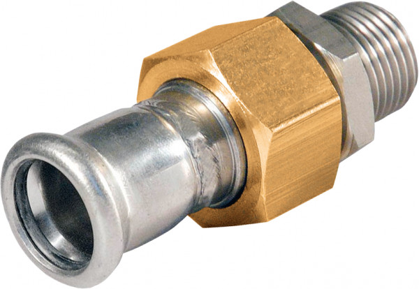 Bonfix Pressfitting RVS 316L 3-delige koppeling - vlakdichtend 1-1/4" x 35 - buitendraad (R) x press - (m-profiel) - Goud