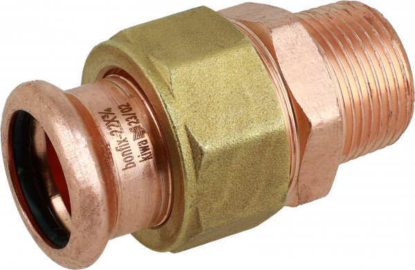 Bonfix Raccord à presse cuivre rouge WATER 3-delige raccord - avec vlakke joint 1 x 22 - conique filetage mâle x press - (m-profiel)