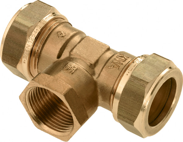 Bonfix knelkoppeling - T-stuk knel x binnendraad x knel - Messing