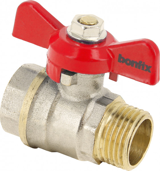 Bonfix Robinet à boisseau sphérique/vanne à guillotine - Rode vlindergreep bediening - drukklasse PN25 / PN30 1/2 PN25 - filetage femelle x filetage mâle