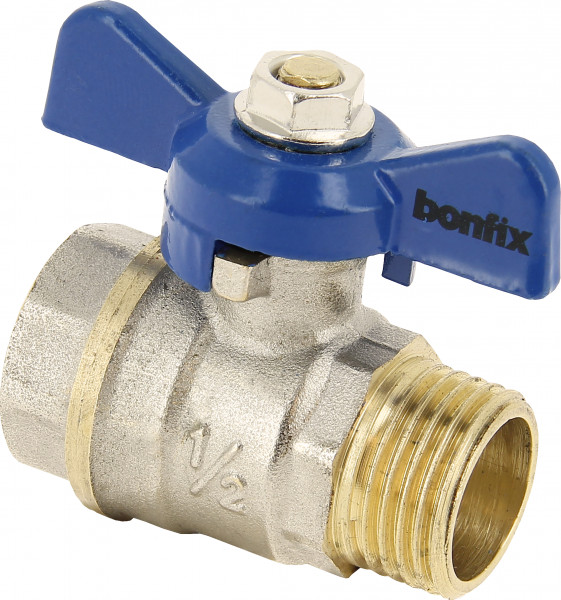 Bonfix Kogelkraan/schuifafsluiter - Blauwe vlindergreep bediening - drukklasse PN25 1 - binnendraad x buitendraad