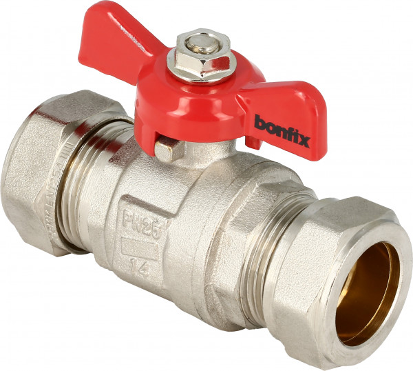 Bonfix Kogelkraan/schuifafsluiter - Rode vlindergreep bediening - 22mm - 2 x knel