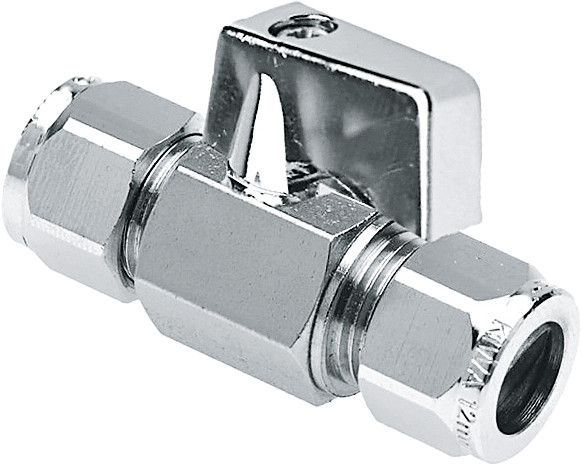 Robinet d'arrêt à bille Bonfix pour lavabo d'angle - chromé - Bouton de commande chromé 15 x 10 - 2 raccords à compression