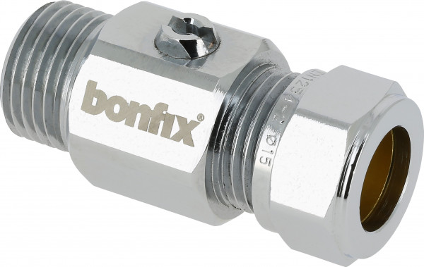 Bonfix Kogel (hoek) stopkraan - verchroomd Schroevendraaier bediening - avec vlakke filetage mâle 3/8 x 12 - filetage mâle x knel