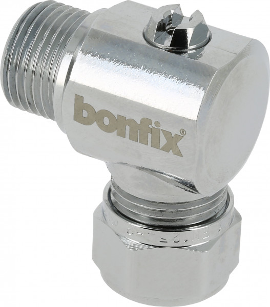 Bonfix Kogel (hoek) stopkraan - verchroomd Schroevendraaier bediening - avec vlakke filetage mâle - haaks 3/8 x 15 - filetage mâle x knel
