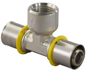 Uponor MLC-G gas pers T-stuk binnendraad - pers x binnendraad x pers - 25mm x ¾" x 25mm
