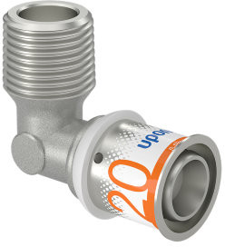 Uponor S-Press Plus draad knie 90� - buitendraad x pers - 1/2" x 20mm - messing - Kiwa afbeelding