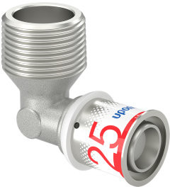 Uponor S-Press Plus draad knie 90° - buitendraad x pers - 1" x 25mm - messing - Kiwa