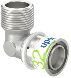 Uponor S-Press Plus draad knie 90° - buitendraad x pers - 1" x 32mm - messing - Kiwa