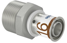 Uponor S-Press Plus draad koppeling - buitendraad x pers - 3/4" x 16mm - messing - Kiwa afbeelding