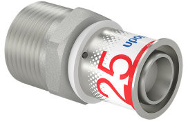 Uponor S-Press Plus draad koppeling - buitendraad x pers - 1" x 25mm - messing - Kiwa afbeelding