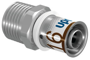 Uponor S-Press Plus draadkoppeling - filetage mâle x pers - 3/8" x 16mm - laiton - Kiwa