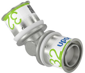 Uponor S-Press Plus knie 45° - pers x pers - 32mm x 32mm - messing - Kiwa