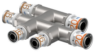 Uponor S-Press Plus kruisstuk - pers x pers x pers - 20mm x 16mm x 16mm - messing - Kiwa - Smart Radi