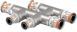 Uponor S-Press Plus kruisstuk - pers x pers x pers - 20mm x 16mm x 20mm - laiton - Kiwa - Smart Radi