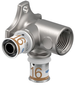 Uponor S-Press Plus muurplaat + knie 90� - pers x binnendraad x pers - 16mm x 1/2" x 16mm - Smart Aqua - Kiwa afbeelding