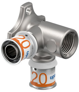 Uponor S-Press Plus muurplaat + knie 90° - pers x binnendraad x pers - 20mm x 1/2" x 20mm - Smart Aqua - Kiwa