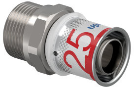 Uponor S-Press Plus overgangs koppeling - buitendraad/klem x pers - 22mm x 25mm - messing - Kiwa