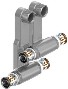 Uponor S-Press Plus pers SL-plintaansluiting - pers x filetage mâle x pers - 16mm x 1/2" x 16mm - Smart Base - laiton - Kiwa
