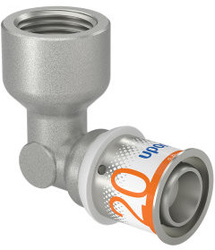 Uponor S-Press Plus schroef knie 90° - binnendraad x pers - 1/2" x 20mm messing - Kiwa