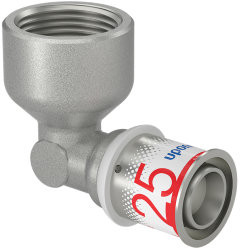Uponor S-Press Plus schroef knie 90� - binnendraad x pers - 1" x 25mm - messing - Kiwa afbeelding