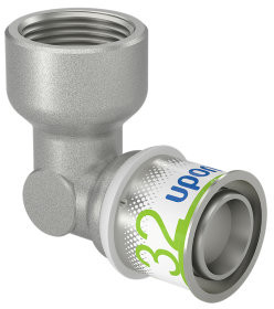 Uponor S-Press Plus schroef coude 90° - filetage femelle x pers - 1" x 32mm - laiton - Kiwa