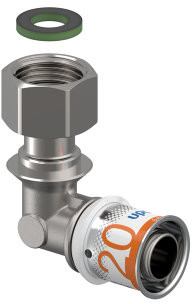 Uponor S-Press Plus schroef knie 90° - Wartel - binnendraad x pers - 1/2" x 20mm - messing - Kiwa