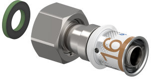 Uponor S-Press Plus schroef koppeling - Wartel - binnendraad x pers - 1/2" x 16mm - messing - Kiwa afbeelding