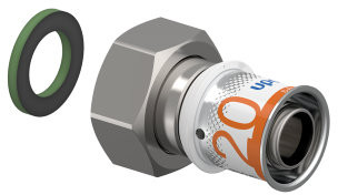 Uponor S-Press Plus schroef koppeling - Wartel - bnnendraad x pers - 3/4" x 20mm - messing - Kiwa