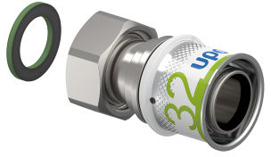 Uponor S-Press Plus schroef raccord - Raccord union - filetage femelle x pers - 1" x 32mm - laiton - Kiwa