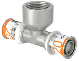 Uponor S-Press Plus schroef T-stuk 90° - pers x binnendraad x pers - 20mm x 3/4" x 20mm messing - Kiwa