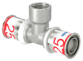 Uponor  S-Press Plus schroef Raccord en T 90° - pers x filetage femelle x pers - 25mm x 1/2" x 25mm - laiton - Kiwa