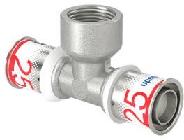 Uponor S-Press Plus schroef Raccord en T 90° - pers x filetage femelle x pers - 25mm x 3/4" x 25mm - laiton - Kiwa