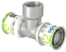 Uponor S-Press Plus schroef Raccord en T 90° - pers x filetage femelle x pers - 32mm x 3/4" x 32mm pers - laiton - Kiwa