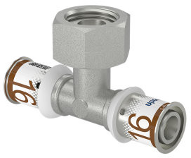Uponor S-Press Plus schroef T-stuk 90° - Geberit - pers x binnendraad x pers - 16mm x 1/2" x 16mm - messing - Kiwa - Smart Aqua