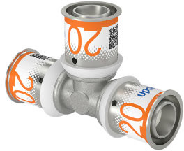 Uponor S-Press Plus T-stuk 90° - pers x pers x pers - 20mm x 20mm x 20mm - messing - Kiwa