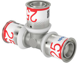 Uponor S-Press Plus Raccord en T 90° - pers x pers x pers - 25mm x 25mm x 25mm - laiton - Kiwa