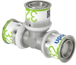 Uponor S-Press Plus T-stuk 90° - pers x pers x pers - 32mm x 32mm x 32mm - messing - Kiwa