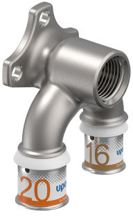 Uponor S-Press Plus U-muurplaat - pers x binnendraad x pers - 20mm x 1/2" x 16mm - Smart Aqua - messing - Kiwa